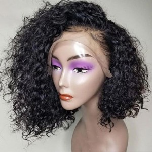 Curly BOB Wig 13x6 Lace Front Human Hair Wigs for Black Women 150% Density Natural Black