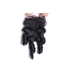 Brazilian Virgin Hair Bouncy Curl Funmi Hair Free Part Lace Closure 4x4inches Natural Color
