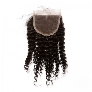Malaysian Virgin Hair Kinky Curly Three Part Lace Closure 4x4inches Natural Color