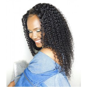 Kinky Curly 13x6 Lace Front Human Hair Wigs for Black Women 150% Density Natural Black
