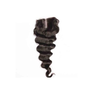 Middle Part Lace Closure 4*4 Brazilian Virgin Hair Natural Black Color Loose Wave Can be Dyed