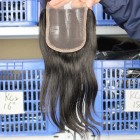 Natural Color Peruvian Virgin Hair Silk Straight Three Part Lace Closure 4x4inches