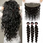 Brazilian Virgin Human Loose Wave Hair Extensions 3 Bundles with 1 Frontal closure Natural Color Dyeable