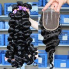 Peruvian Virgin Hair Loose Wave Middle Part Lace Closure with 3pcs Weaves