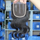 Body Wave European Virgin Hair Three Part Lace Closure 4x4inches Natural Color 