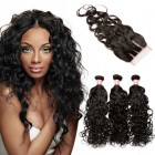Brazilian Virgin Human Water Wave Hair Extensions 3 Bundles with 1 closure Natural Color Dyeable