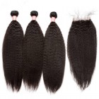 Indian Remy Hair Kinky Straight Free Part Lace Closure with 3pcs Weaves