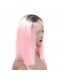 UUHair pink bob wig with dark roots short haircut silky straight synthetic lace front wigs heat resistant fiber hair