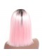 UUHair pink bob wig with dark roots short haircut silky straight synthetic lace front wigs heat resistant fiber hair